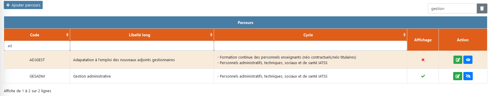 Filtre gestion tableau