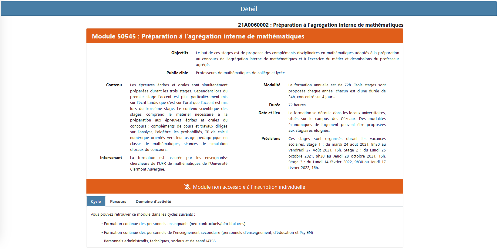 Page de consultation du module 