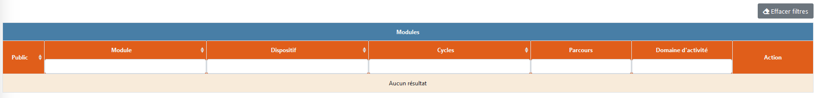 message indiquant qu'il n'y a pas de résultat