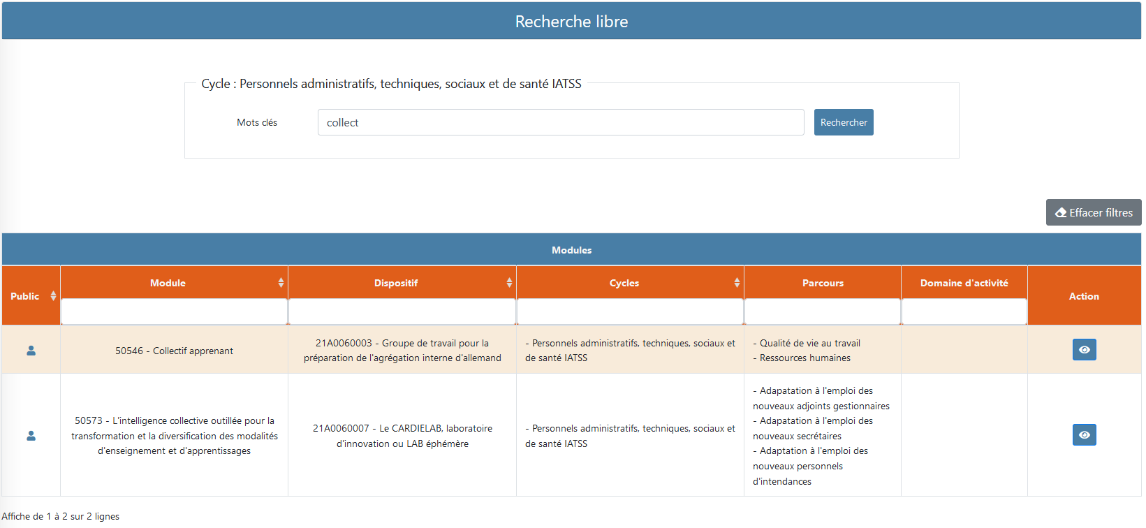 Page de recherche de résultats de recherche libre avec terme 'collect' 